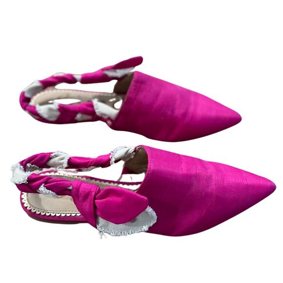Sam Edelman Hot Pink Rivers Taffeta Point Toe Sling Back Flats I 7.5 - Picture 1 of 7